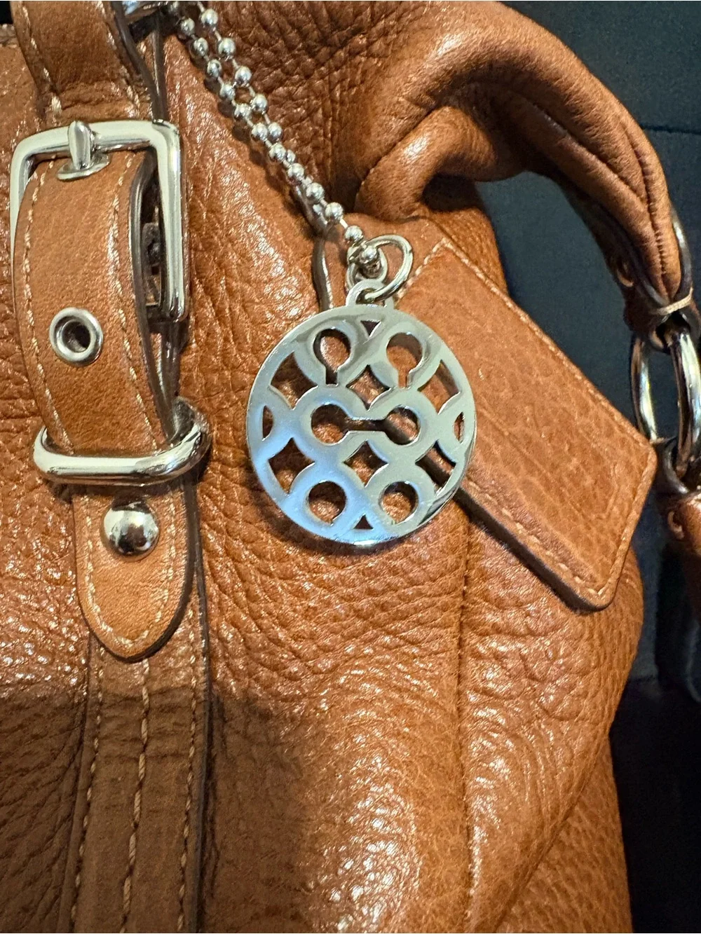 Vintage Coach Alexandra Pebbled Leather Shoulder Bag in Cognac - Picture 5 of 10